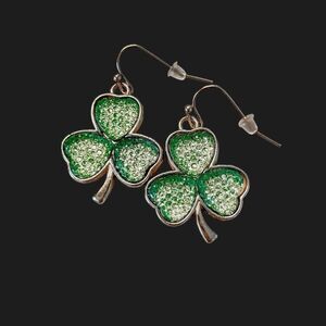 Sparkly Green Shamrock Dangle Earrings | St. Patrick’s Day Lucky Clover Jewelry